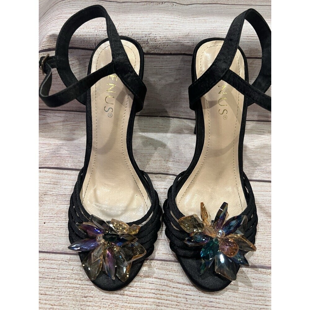 Venus Stiletto Open Toe Heels Multicolored Jewel Accents Buckle Ankle size 6